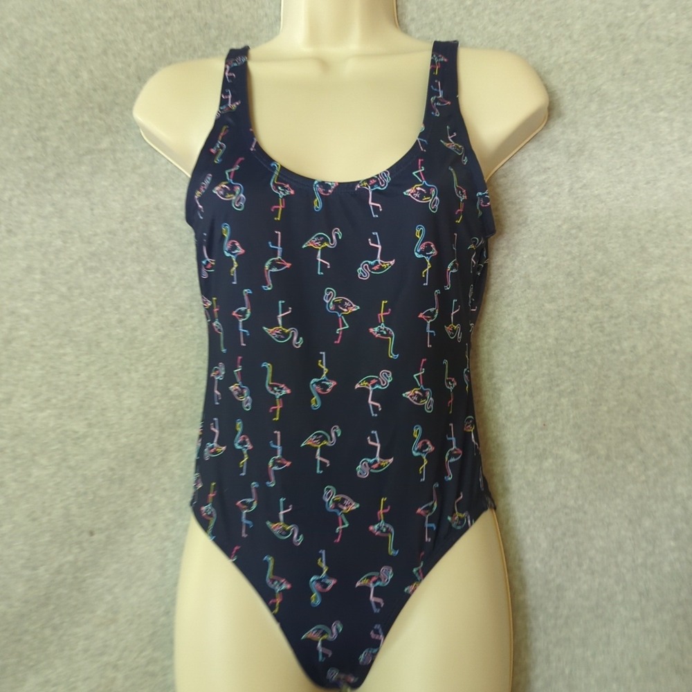 City Streets XS Navy Blue One Piece Swimsuit Colorful‎ Flamingo Print